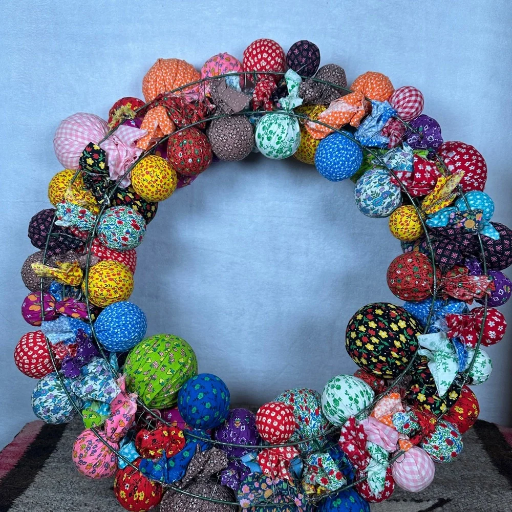 Colorful Fabric Ball Wreath vintage retro 50s‎ 60s